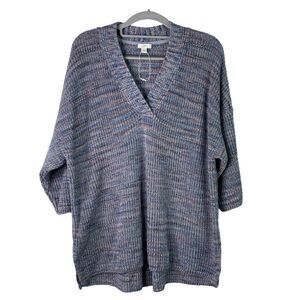 J Jill Sweater Tight Knit Marled Multicolored V Neck 3/4 Sleeve XL 100% Cotton